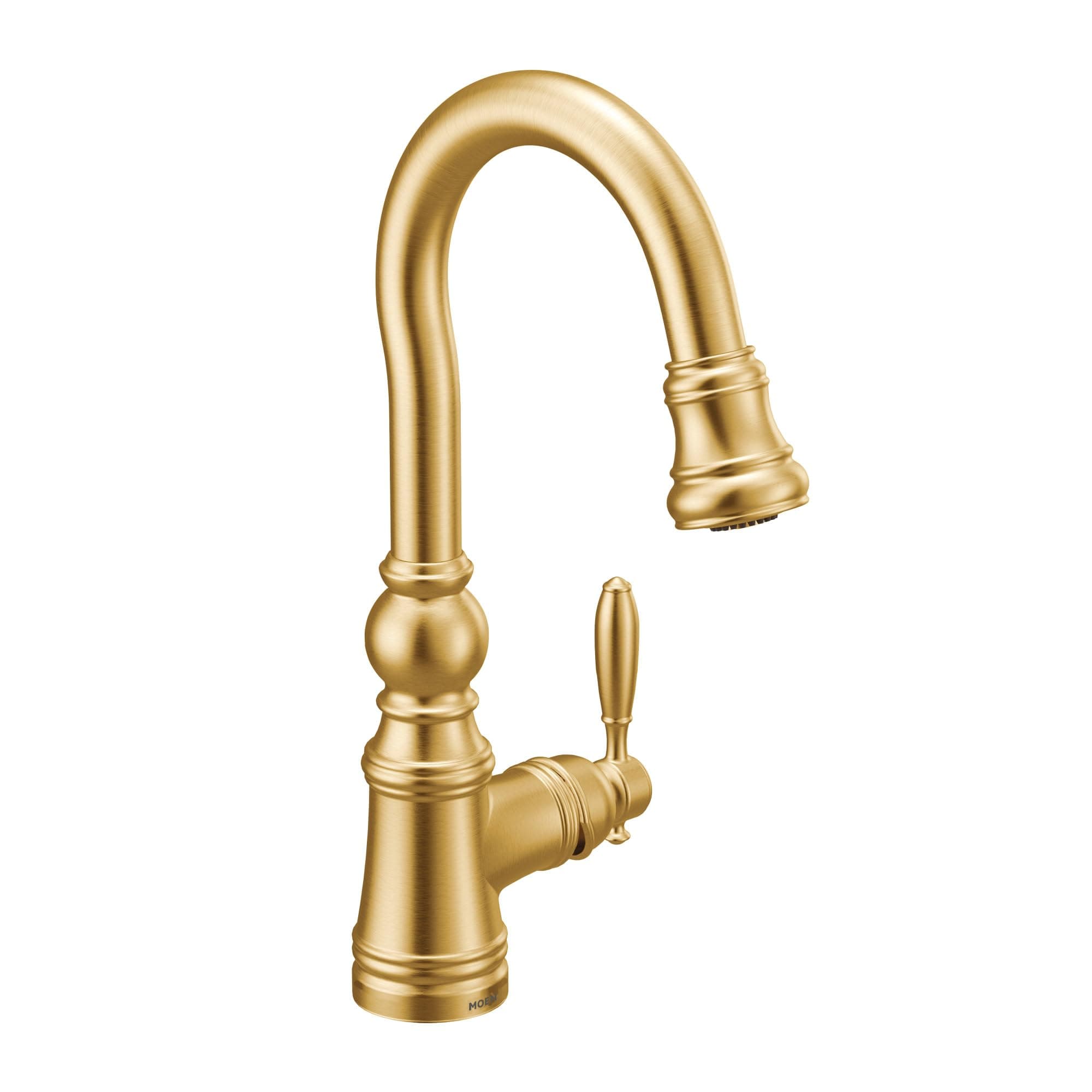 S53004BG Weymouth Shepherd's Hook Pulldown Kitchen Bar Faucet Featuring Metal Wand with Power Clean, Brushed Gold