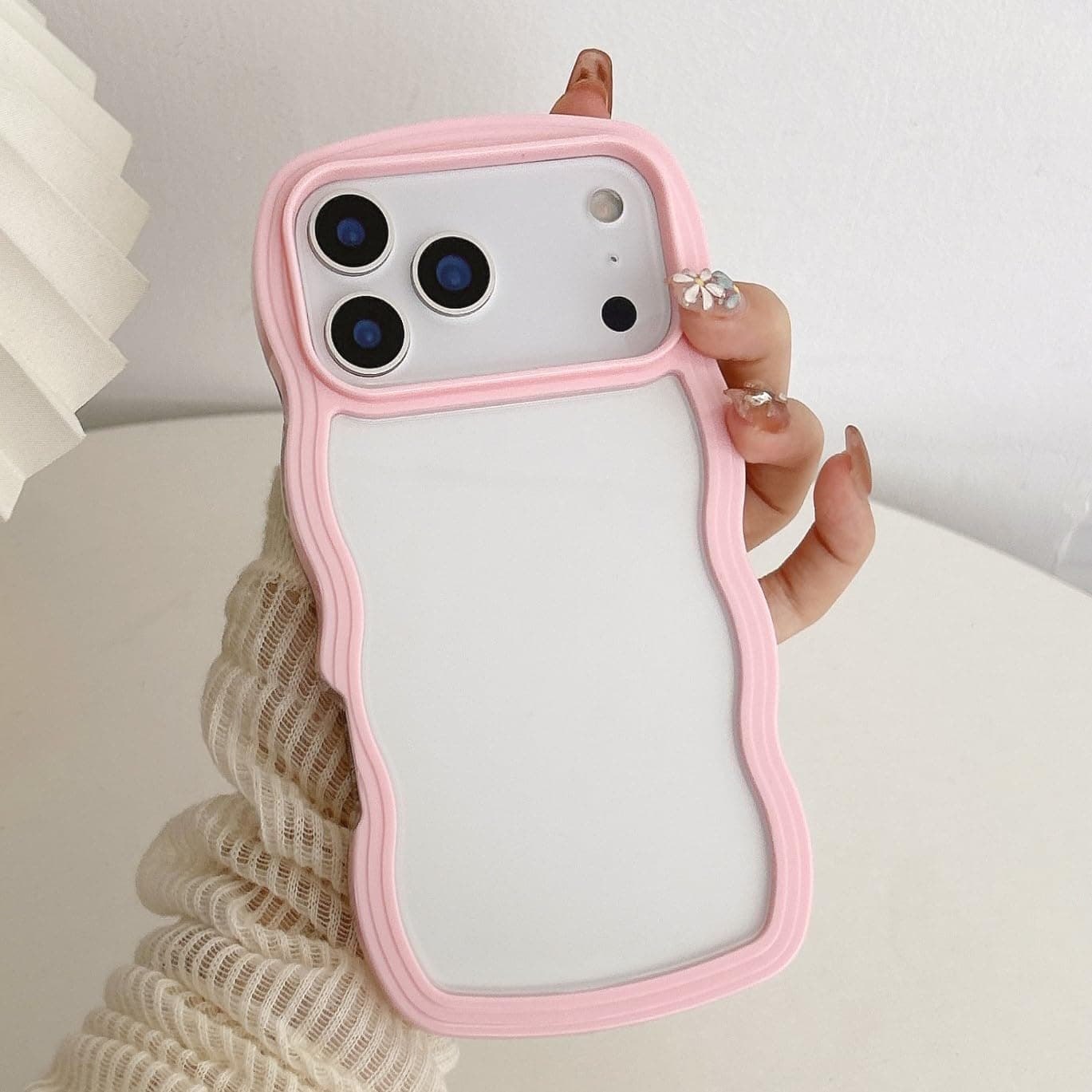 QLTYPRI Compatible with iPhone 17 Pro Case, Cute Curly Wave Frame Clear Case for Girls Women, Transparent Soft Silicone TPU Bumper Shockproof Protective Phone Cover for iPhone 17 Pro - Pink