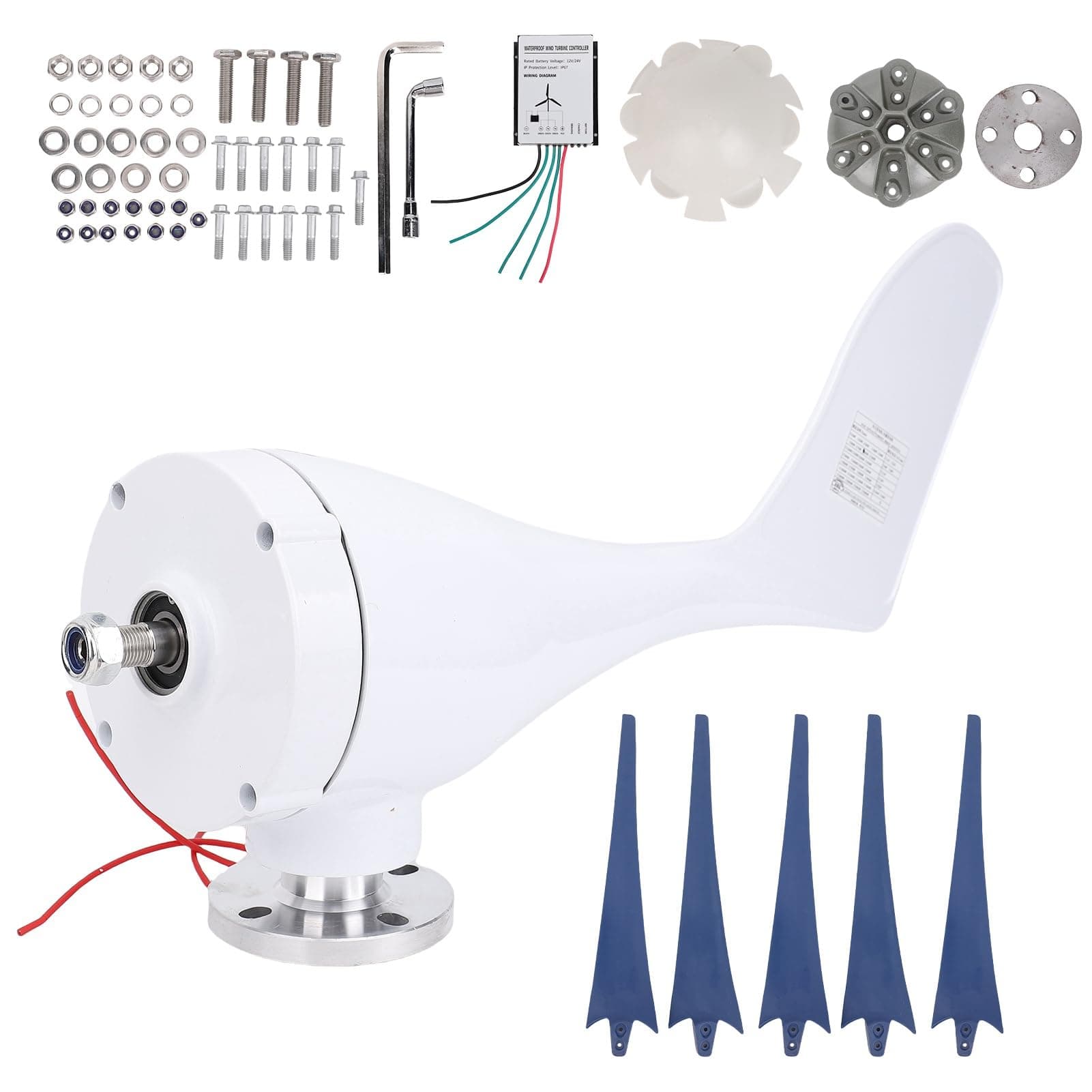 Eujgoov 800W Windmill Turbines Generator with Controller for Hybrid Solar Wind System(24V-Blue)