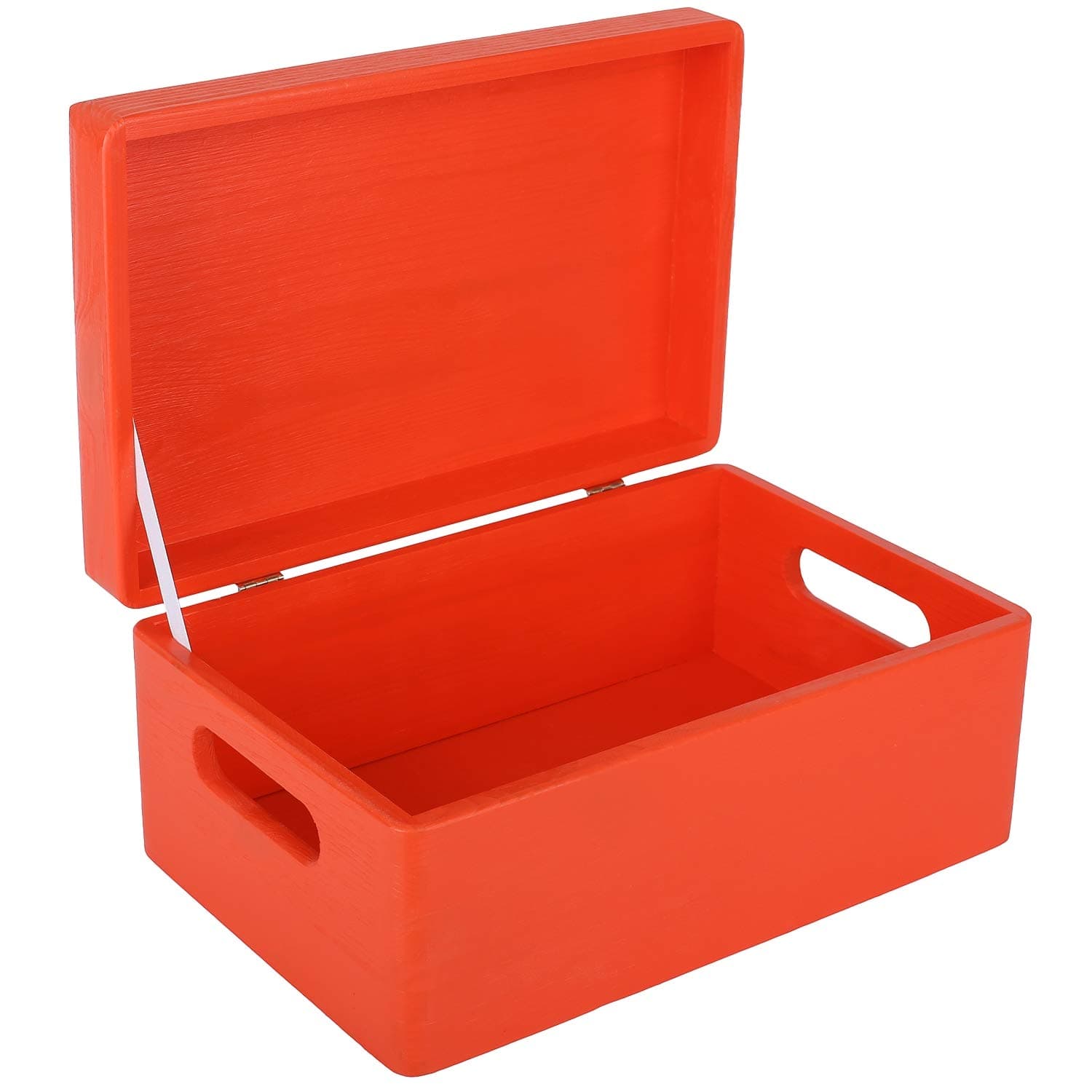 Creative Deco Large Red Plain Wooden Storage Box | 30 x 20 x 14 cm (+/-1 cm) | Hinged Lid & Handles | Gift Christmas Xmas Box Kitchen Storage | UNSANDED Wood Keepsake Memory Craft Chest