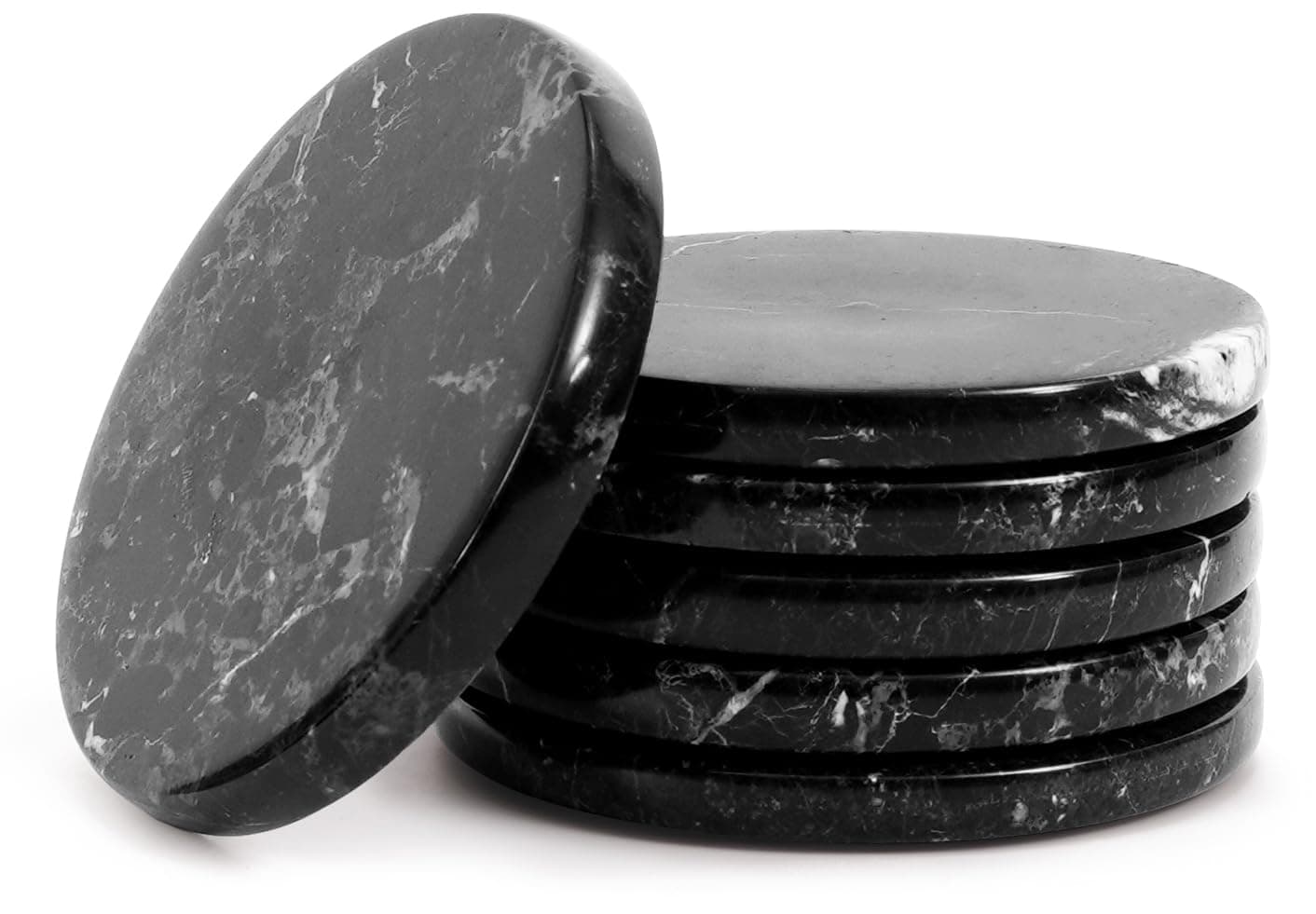 Marble Coasters Black 3.5 Inch Round Handmade Drink Coaster for Tabletop & Coffee Table Decor, Ideal Coaster Set of 6 for Drink, Marble Coaster for Desk Accessories