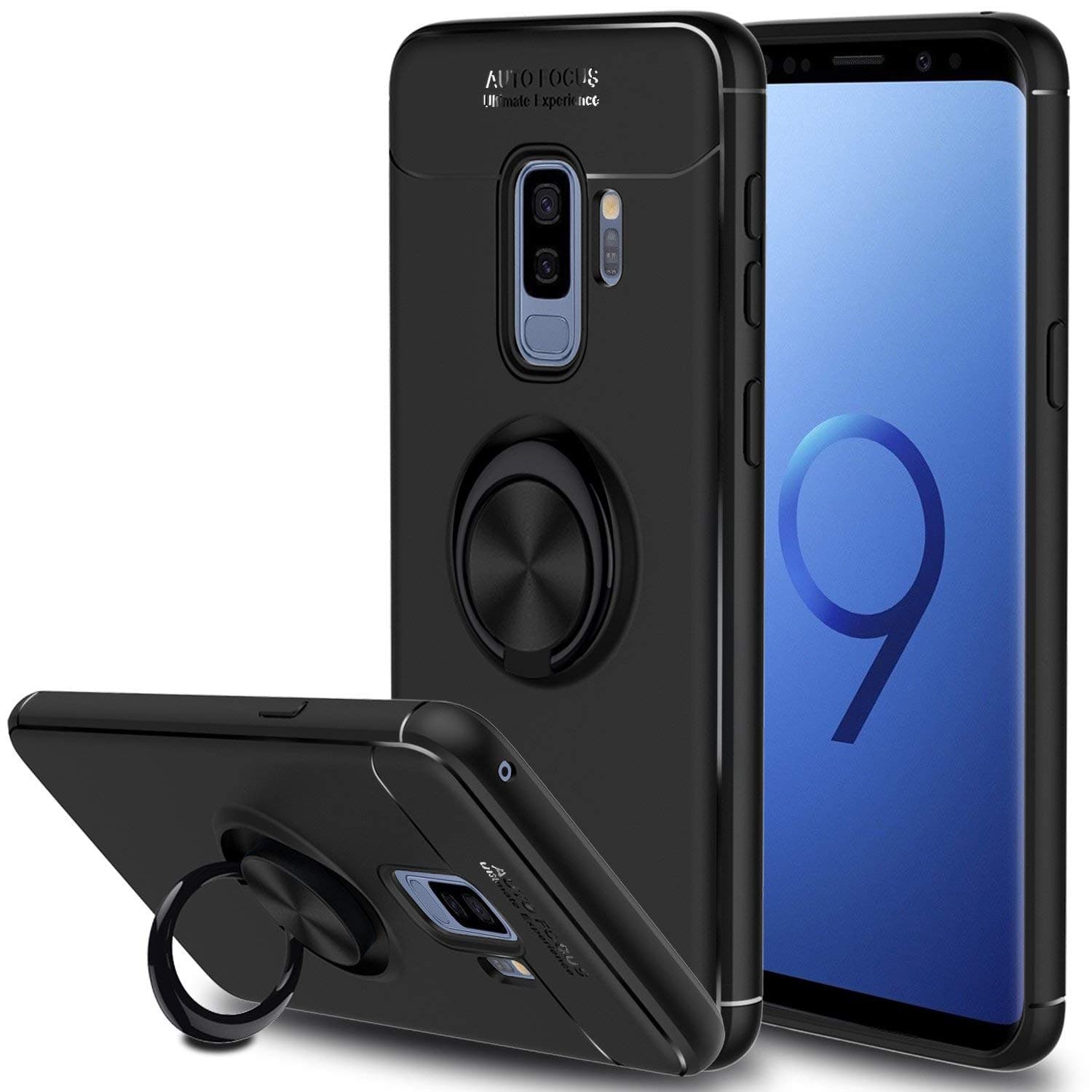 Elegant Choise Galaxy S9 Plus Case, Hybrid Slim Durable Soft 360 Degree Rotating Ring Kickstand Protective Case with Magnetic Case Cover for Samsung Galaxy S9 Plus (Black)