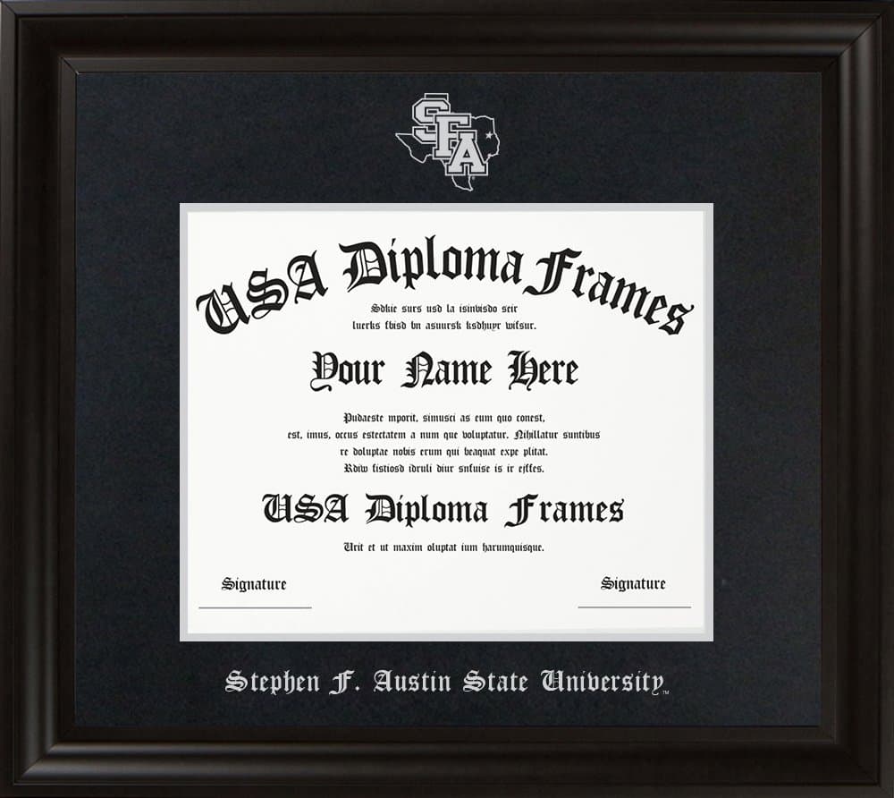 Stephen F. Austin University Diploma Frame - Executive Black Frame with Black Suede Mat