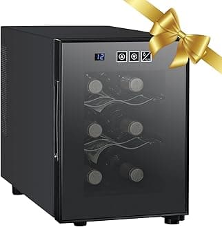 6 Bottle Wine Fridge – Freestanding Wine Cooler with Glass Door, 0.6 cu ft (16 L) Beverage Can Refrigerator, Digital Temperature Control, Ideal for Red, White & Sparkling Wine, Champagne