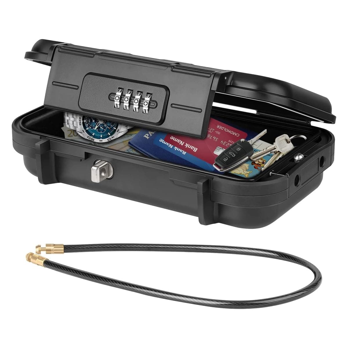 Portable Security Box, Waterproof Portable Security Case, with Combination Code and Removable Wire Rope Security Case Lock Box, Large Capacity Security Lockbox for Car, Home, Travel