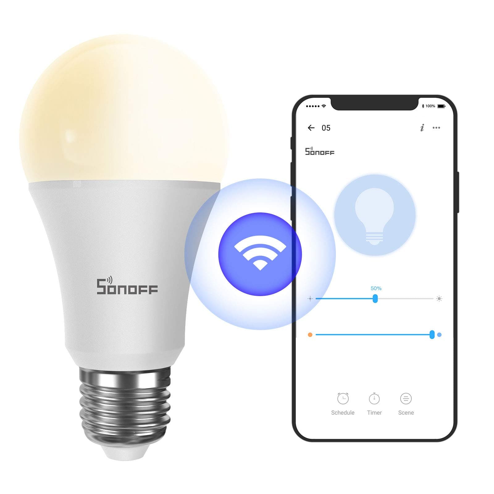 Sonoff Lbs | B02-B-A60 | Wi-Fi Smart Led Bulb | E27 | 9W | 806Lm | 10,000Hrs | Led | Compatible Alexa And Google Assistant, Smartthings, Android & Ios | - Cool & Warm