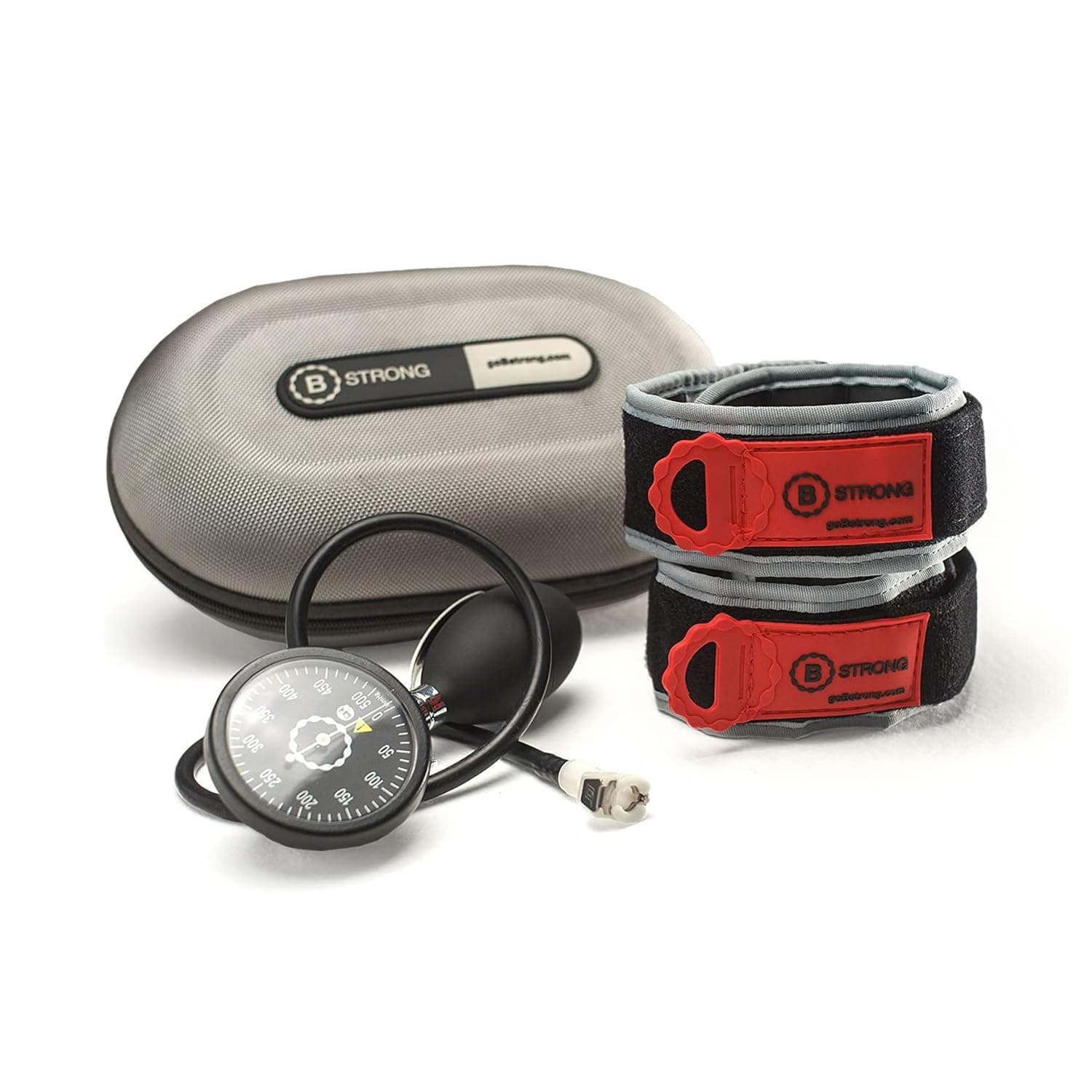 B STRONG BFR Blood Flow Restriction 2 Workout Bands for Arms Occlusion Training, Build Muscle Without Weightlifting Accurate Pump to Precisely Apply Pressure, Compact Carrying Case, & Fitness App