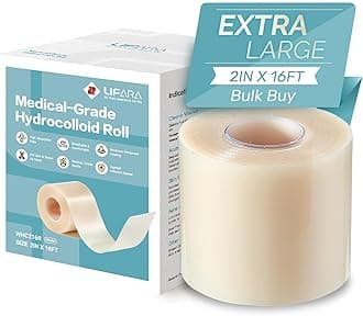 Hydrocolloid Roll for Wound Care - Cut-to-Size, Extra Large Hydrocolloid Patch Bandages with Self-Adhesive, Ultra Absorbent, Flexible & Waterproof, First Aid Kit Essential (2in*16ft)
