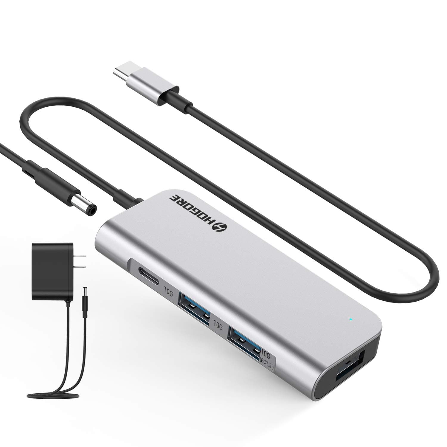 HOGORE USB 3.2/3.1 Gen 2 Hub, 4-Port Powered USB Hub (USB-C to USB-A x3 & USB-C), Aluminum 10Gbps SuperSpeed USB-C Data Hub for Mac/Laptop/PC, Compact USB Splitter - 12V2A Power Adapter Included…