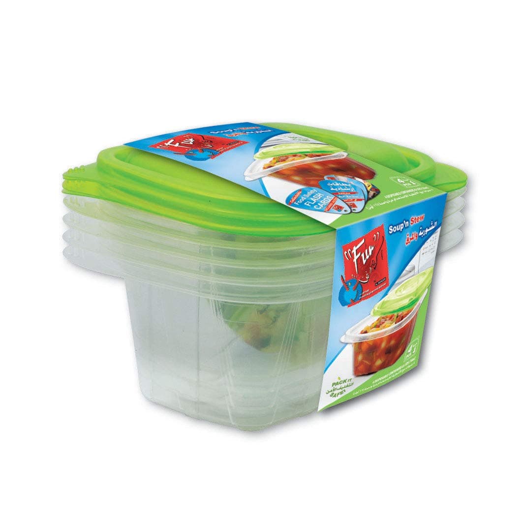 FUN BY AL BAYADER فن Indispensable Disposable Multipurpose Plastic Food Container Set With Lid/Meal Prep - Pack Of 4-16Oz
