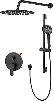 Gabrylly Shower System, High Pressure 12" Rain Shower Head with Handheld Shower,Wall Mounted Slide Bar Shower Faucet Set Complete, Shower Combo Set with Shower Valve,Matte Black