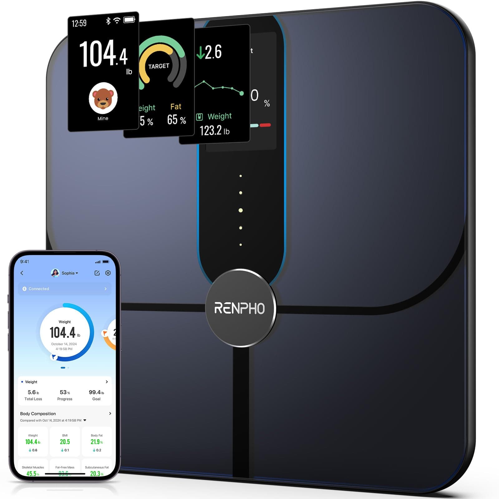 Smart Scale, Body Fat Scale with TFT LCD, FSA HSA Eligible Scale for Body Weight with 18 Metrics, Wi-Fi Scale with BMI, Body Fat, Muscle Mass, Rechargeable, Elis Nova
