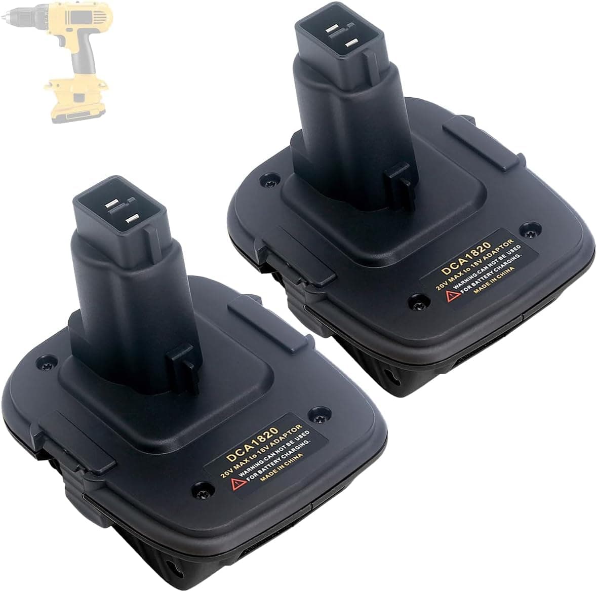 ELEFLY 2 Pack 18V to 20V Adapter DCA1820 Compatible with 20V Lithium Battery DCB206 DCB204 DCB203, Compatible with 18V NiCad & NiMh Tool Battery DC9096 DC9098