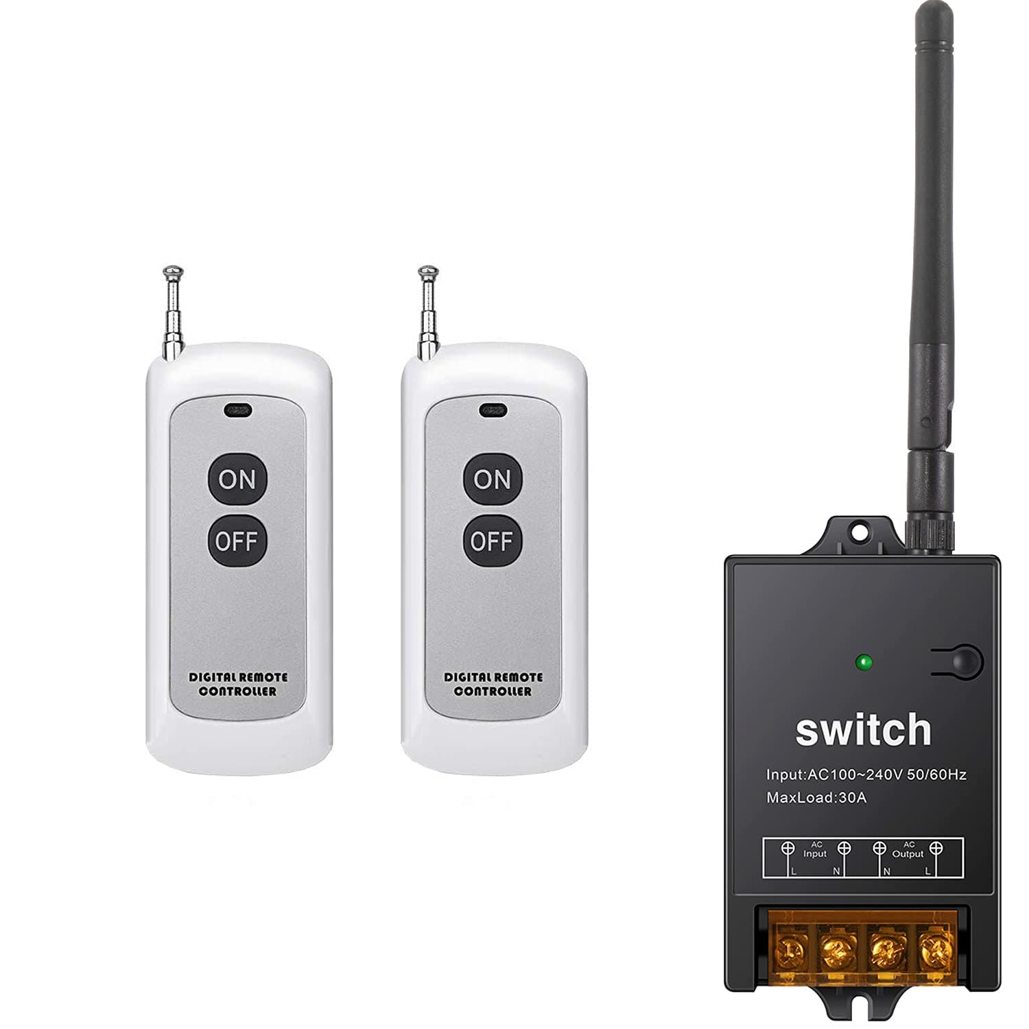 Wireless Remote Switch,AC 110V/120V/240V/40A Relay with Voltage Isolation,RF Remote Switch for High Power Water Pump,Dust Collector,Lighting Electrical Equipment with 984FT Long Range.