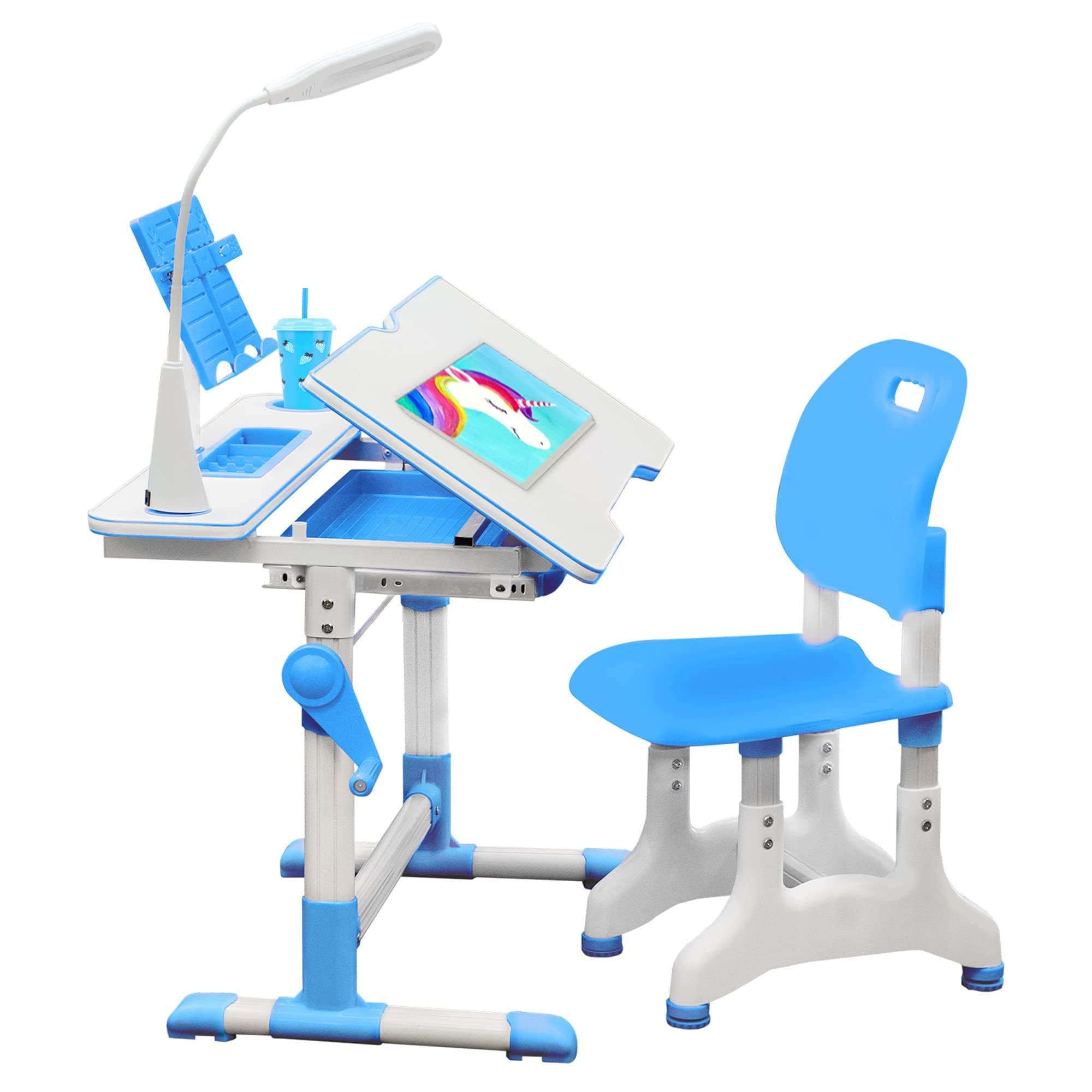 Gorilla GadgetsKids Table and Chair Set, Height Adjustable Children's Study Desk - for Baby Bedroom, Game Rooms, Night Light Included (DSK-Kids-BLU)