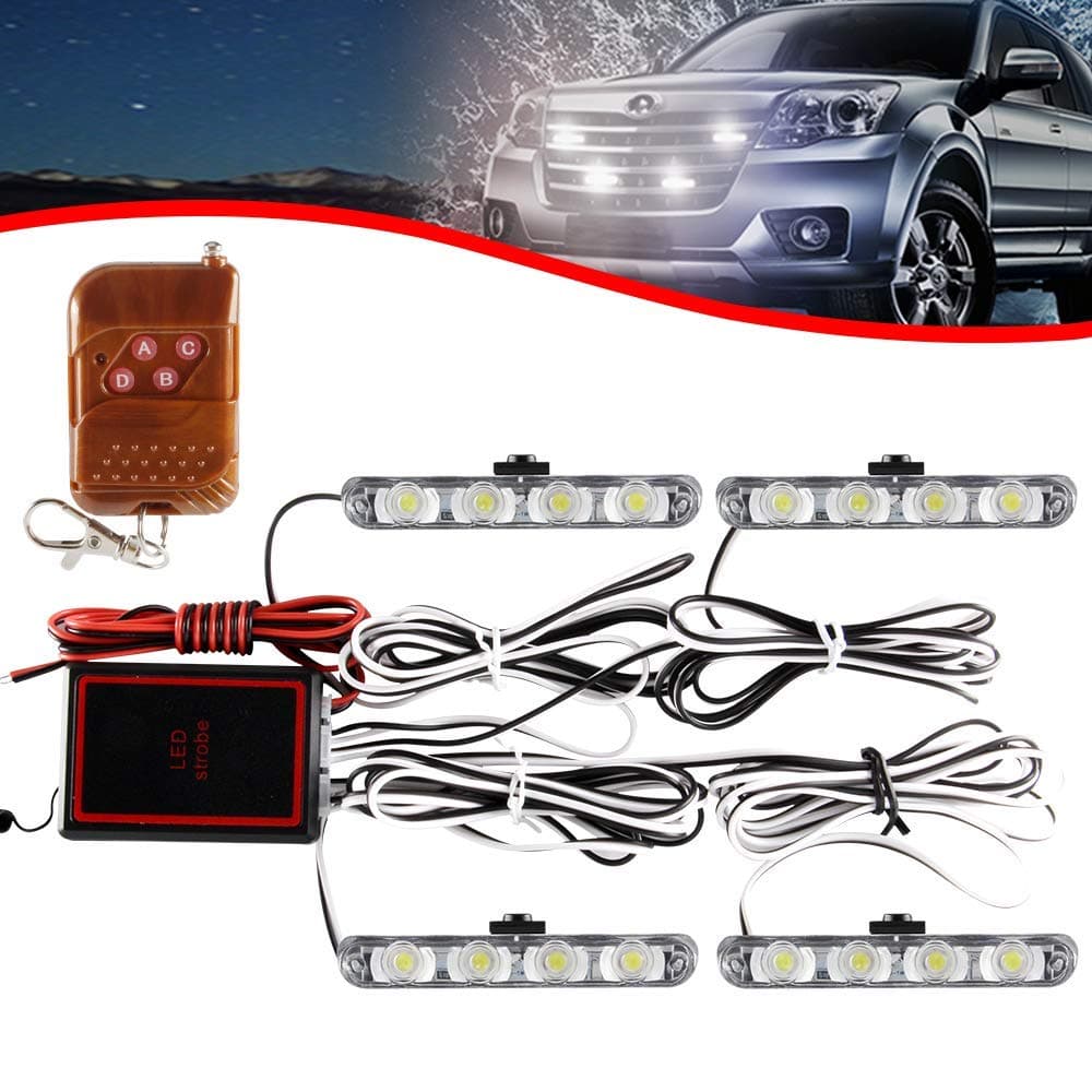 4 in 1 Strobe Warning Light DC12V Emergency Flashing Beacon Lamp Ambulance Police Light Wireless Remote Strobe Warning External Light For Truck Trailer Caravan Camper (White)