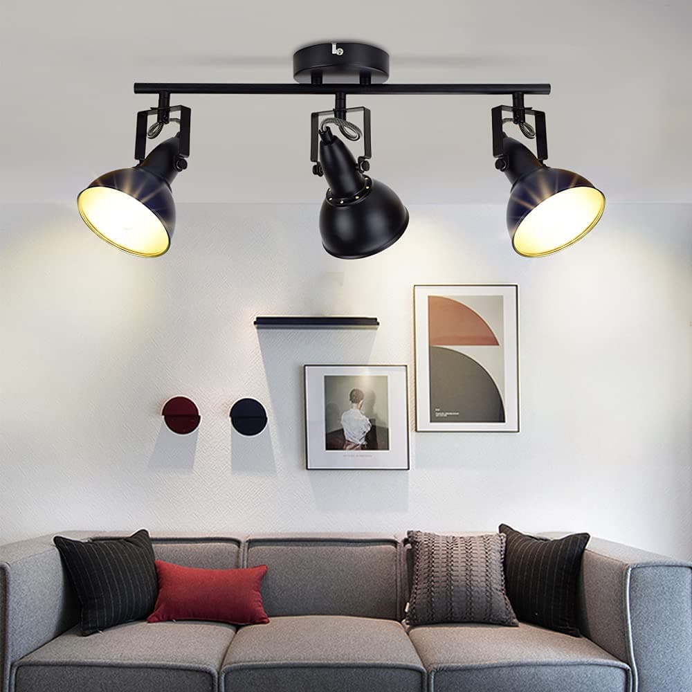 DLLT Ceiling Spotlight Fixture,3-Light Directional Track Lighting, Flush Mount Tracking Light Kit for Kitchen, Dining Room, Bedroom, Office, Living Room, Closet Room, Black, E12 Base