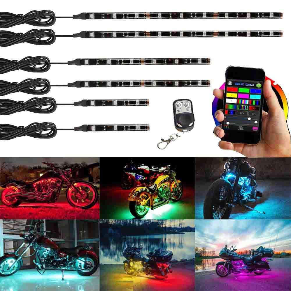 Million Color 6pc Strip led Motorcycle Accent Glow LED Light Kit with Cellphone APP RF Remote Control Music Sync,Timming Function for Motorcycle ATV Golf Cart UTV Scooter RZR