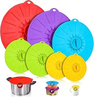 Silicone Lids - 7 Pack Heat Resistant Microwave Cover - Reusable Silicone Lids For Food Storage For Cups, Bowls, Plates, Pots, Pans, Skillets, Stove Top, Oven, Freezer, Dishwasher safety