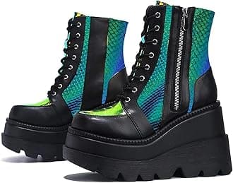 Platform Ankle Boots With Chunky Block Heels for Women Goth Boots Buckle Strap Wedge Motorcycle Platform Chelsea Boot