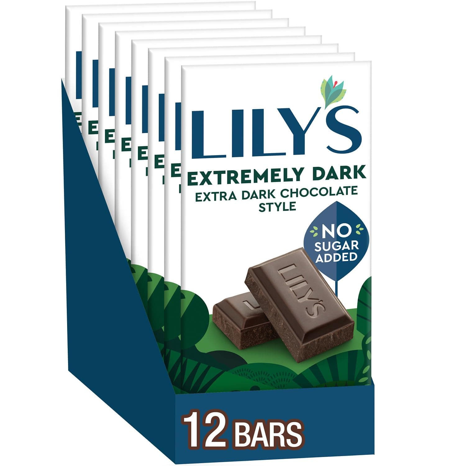 LILY'S Extremely Dark Extra Dark Chocolate Style No Sugar Added, Sweets Bars, 2.8 oz (12 Count)
