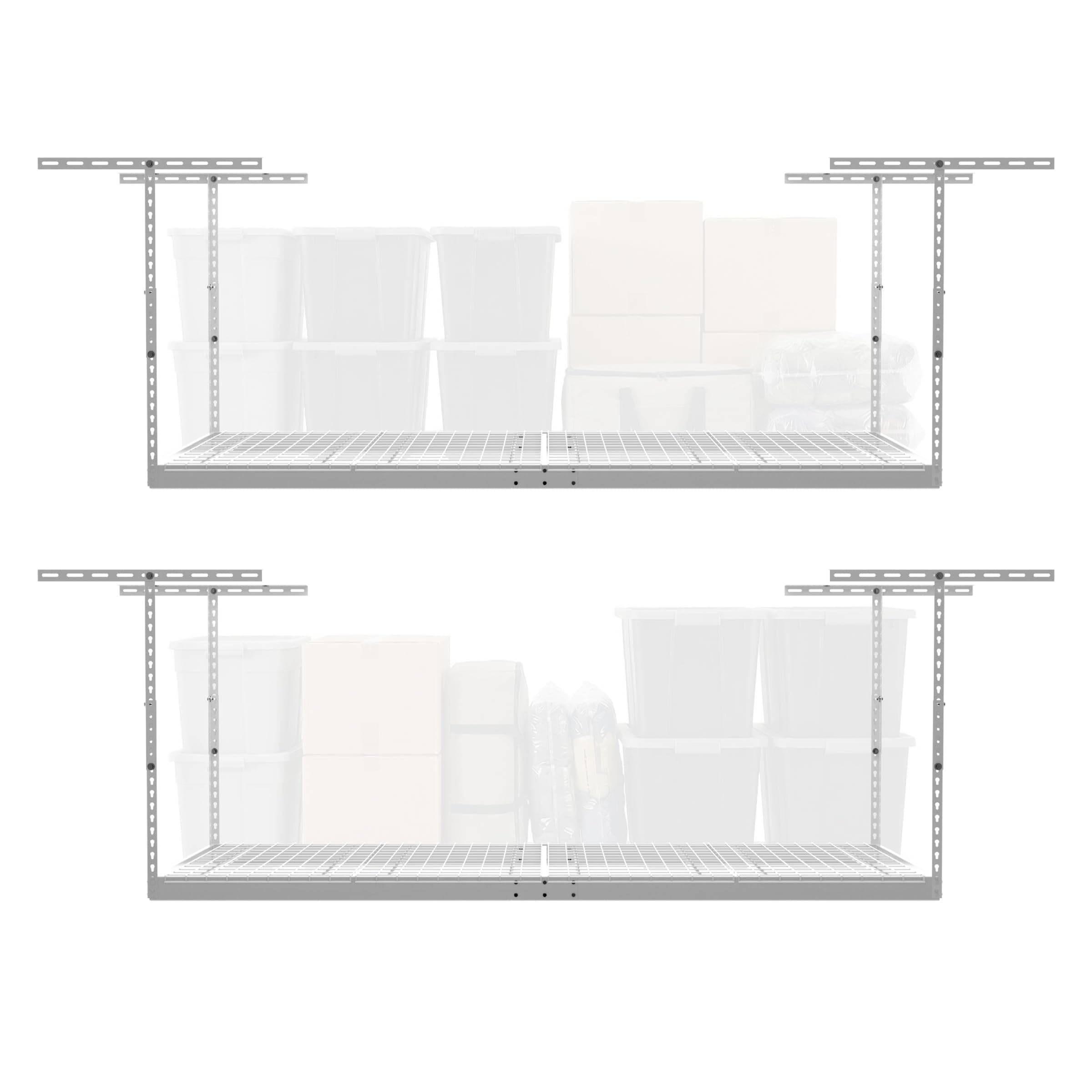 2-Pack 4 x 8 MonsterRax Overhead Garage Storage Rack, Ceiling Racks for Garage, Organization Shelving, Adjustable Hanging Shelf, White, 24"-45" Height Adjustment,