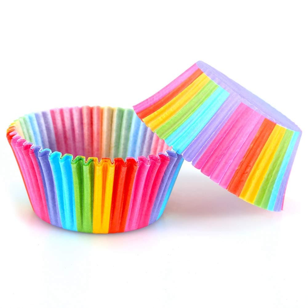 Sorandy 100Pcs Cupcake Liners Paper Cups, Muffins Cake Paper Baking Cups Cupcake Wrappers Rainbow, Colorful Disposable Cups for Candies Oven Dinner Wedding Party Birthday Supplies
