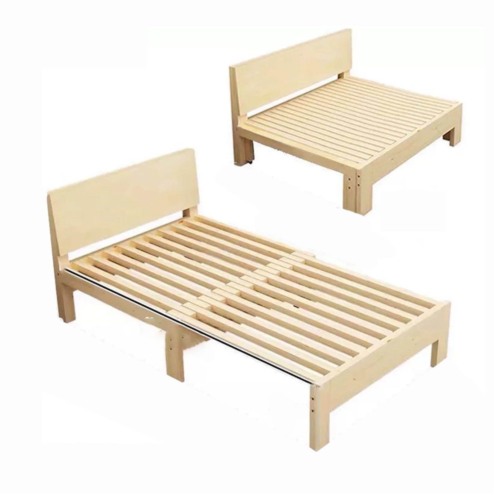 Foldable Wooden Bed Frame with Pull-Out Extension Adjustable Sofa Bed Retractable Guest Bed with Headboard and Sliding Wheels for Daytime Napping(135cm)
