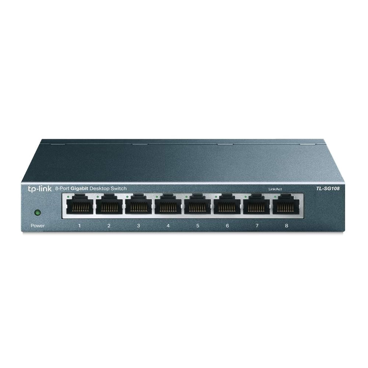TP-Link 8 Port Gigabit Ethernet Network Switch - Ethernet Splitter | Plug & Play | Fanless | Sturdy Metal w/Shielded Ports | Traffic Optimization | Unmanaged | Limited Lifetime Protection (TL-SG108)
