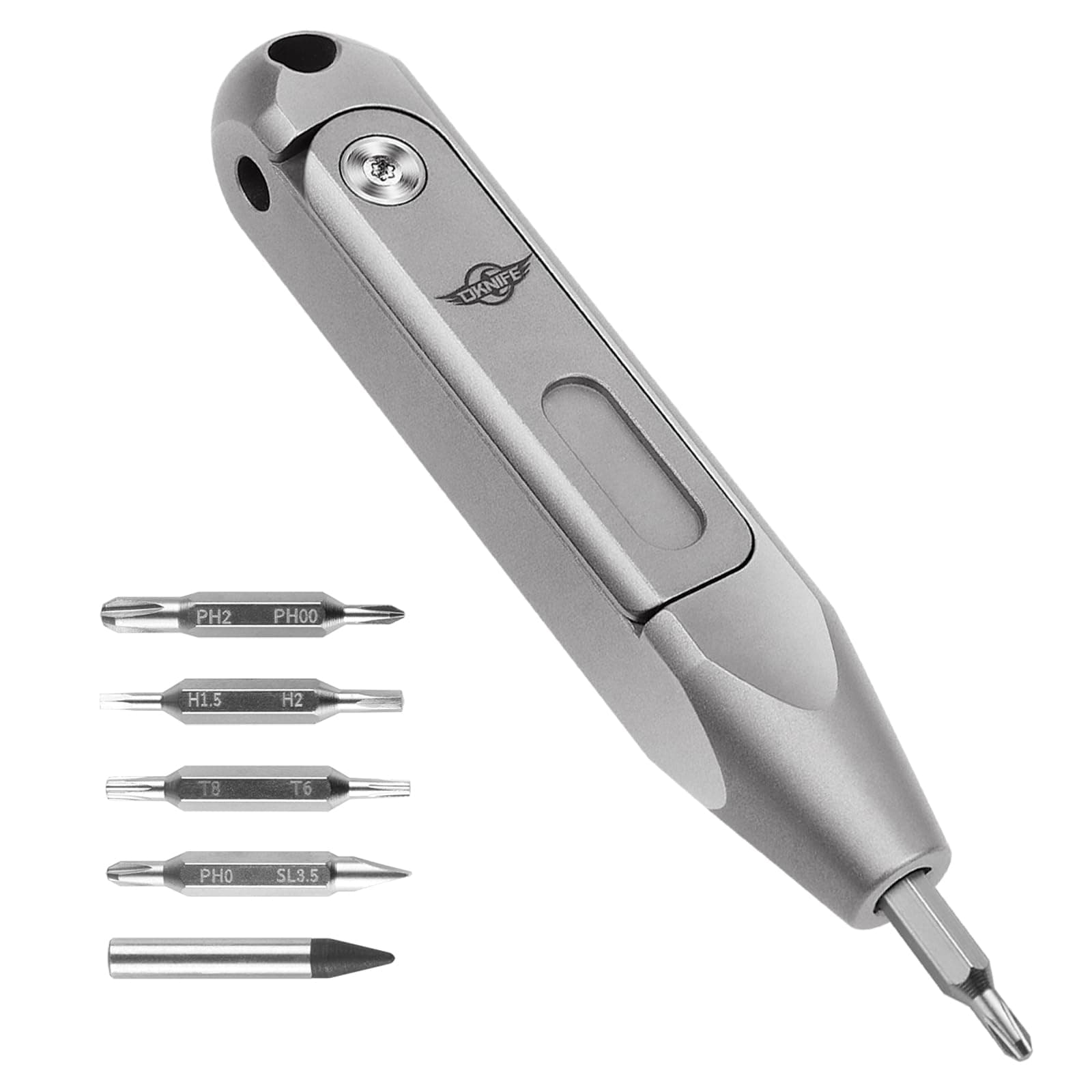 OKNIFE Otacle D1 Titanium Small EDC Multi Bit Pocket Screwdriver, 8 in 1 Mini Precision Screwdriver Set, S2 Steel Magnetic Bits for Work or Daily Use (Silver)