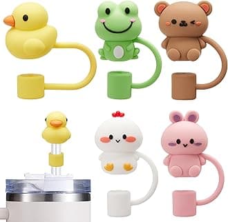 5PCS Straw Cover Cap for Stanley Cup, Silicone Cute Animal Straw Topper for Stanley 30&40 Oz Tumbler with Handle, 10mm 0.4in Dust-Proof Reusable Straw Tips Lids.(Color 1)