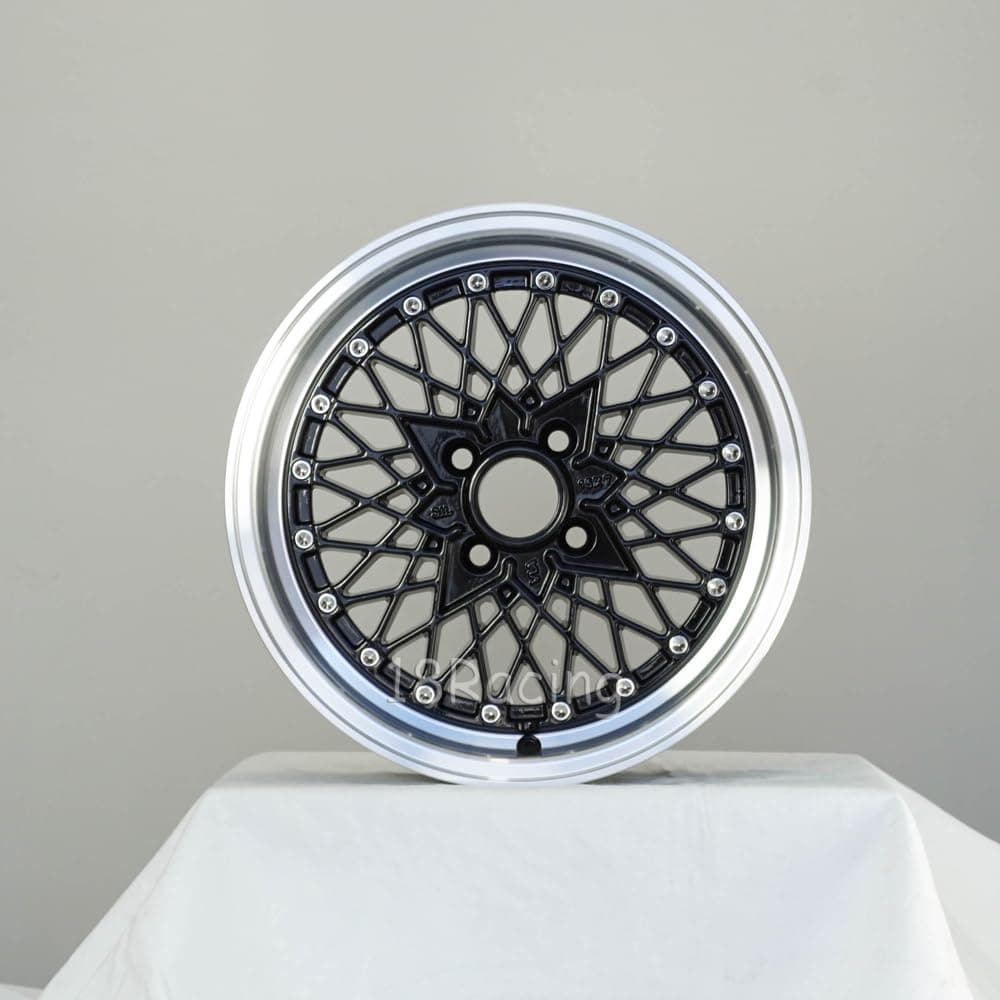4 PCS ROTA OS MESH WHEELS 15X7 PCD:4X100 OFFSET:25 HB:57.1 BLACK WITH POLISH LIP