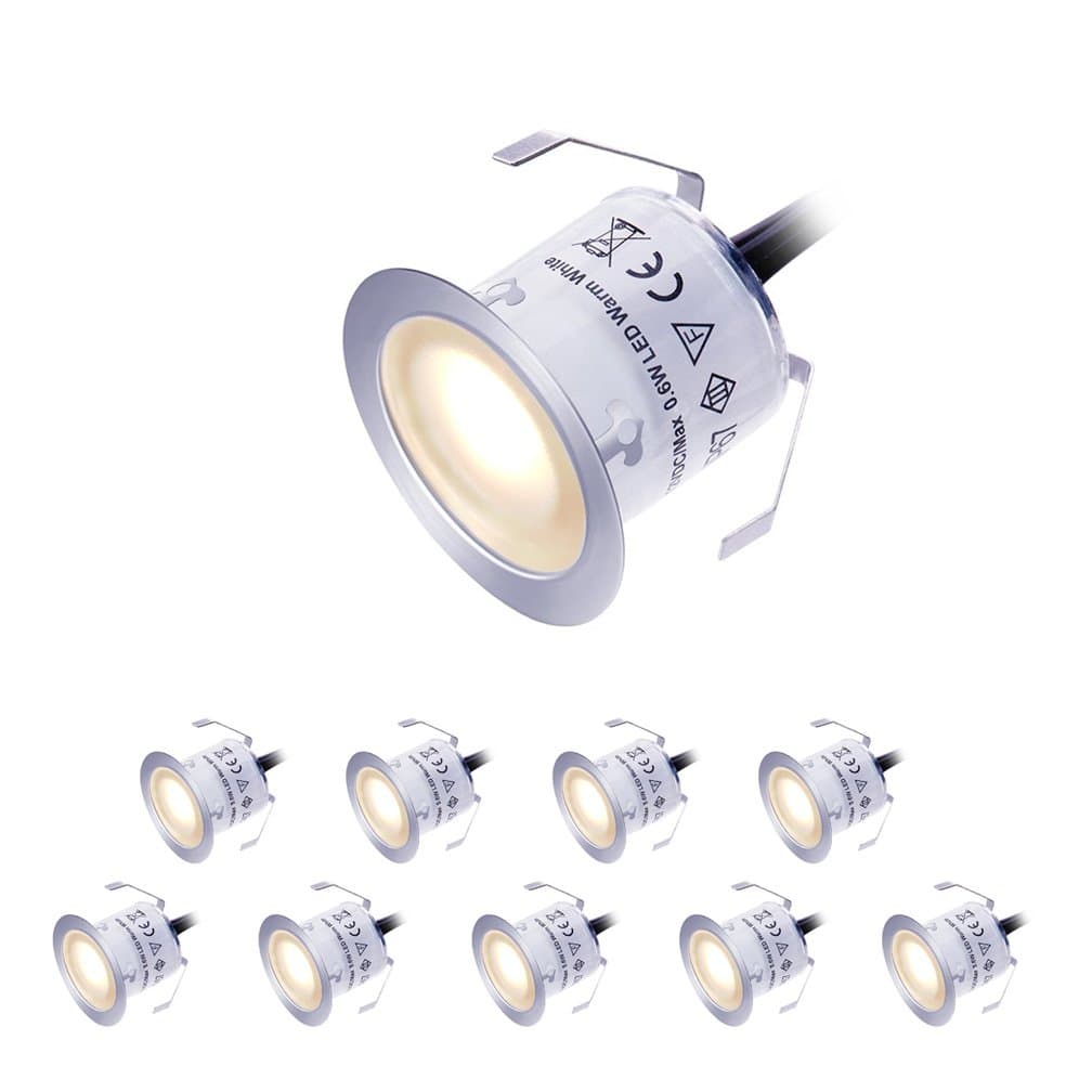 Cimkiz LED Deck Lights Kit 12V Low Voltage Waterproof IP67 Warm White Recessed Deck Lighting In Ground Light for Stair Step Garden Patio Yard Wood Floor Outdoor Landscape Lights Fixtures(Pack of 10)