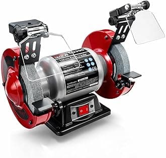 Lumberjack 6" Bench Grinder Heavy Duty 250W Grinding Machine with LED Work Lights, Magnified Safety Shield, Medium & Coarse Grinding Wheels, Powerful Workshop Sharpening Tool