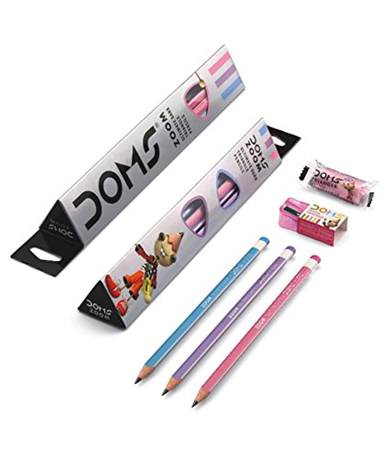Zoom Ultimate Dark Triangle Pencils (10pcs) with Free Eraser, Sharpener and 15cms Ruler