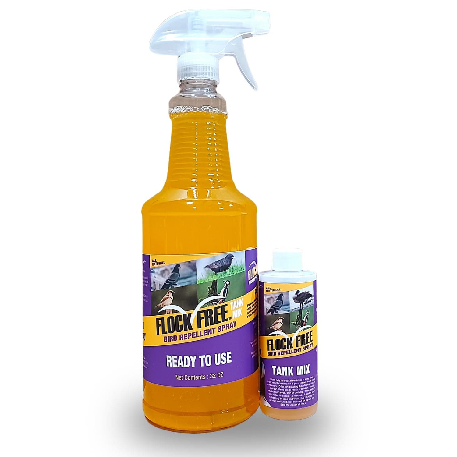 Flock Free Bird Repellent Spray Bundle, Ready to Use Bird Spray 32oz + Concentrate 4oz Refill