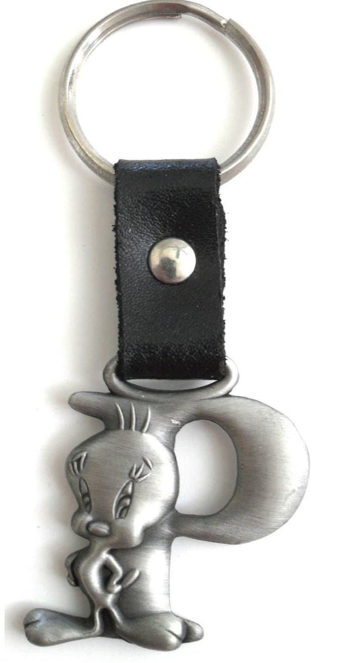 Tweety Bird Pewter Keychain Letter P
