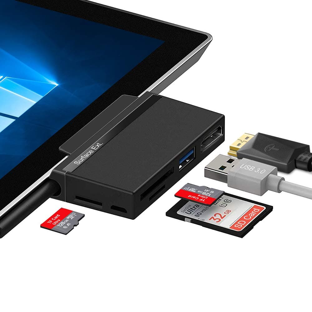Microsoft Surface GO Compatible Adapter USB C Dock | 6-in-1 SDXC SD TF Card Reader Hub | HDMI USB 3.0 | USB-C Charging Port | Slim and Lightweight Compatible with Original Surface Go Power Plug
