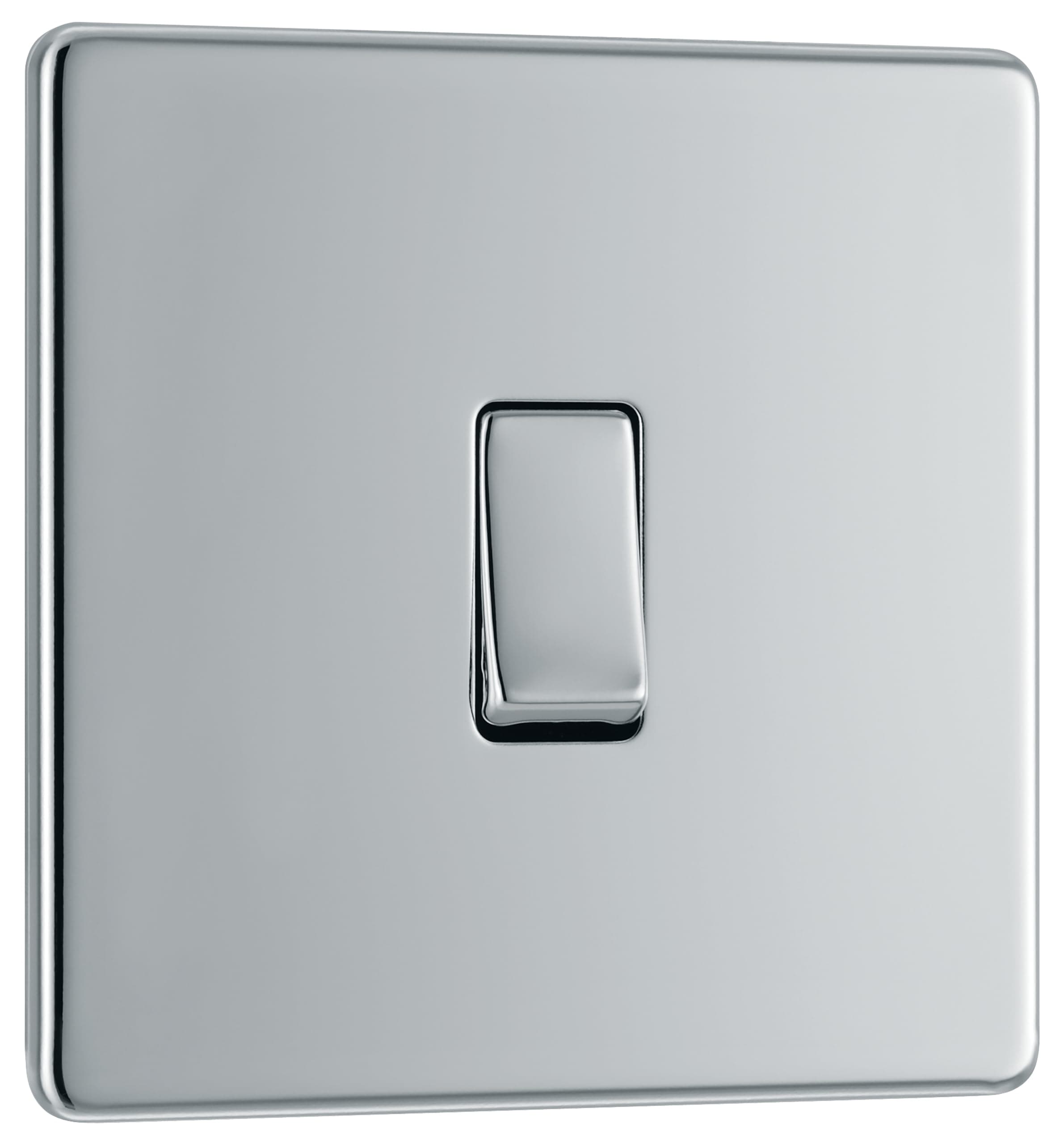 BG Electrical Single Wall Light Switch, 2 Way, Screwless Front Plate, Slim Profile, Premium Flatplate, Polished Chrome, 20A, 16AX, FPC12