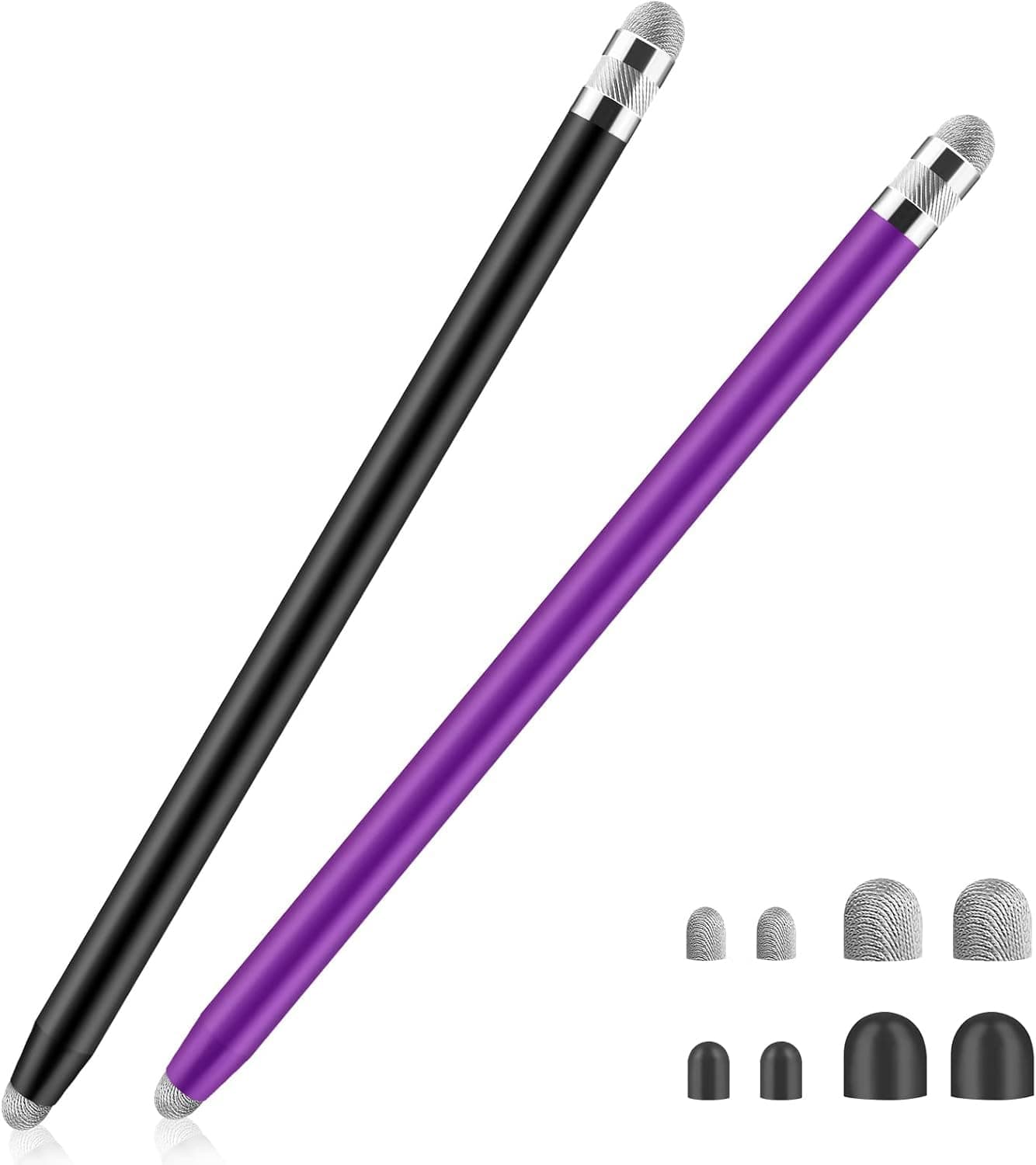 Stylus Pens for Touch Screens, 4 in 1 Sensitivity Capacitive Stylus Touch Screen Pen with 8 Extra Replaceable Tips for iPhone iPad Tablets All Universal Devices(2Pcs) (Black+Purple)