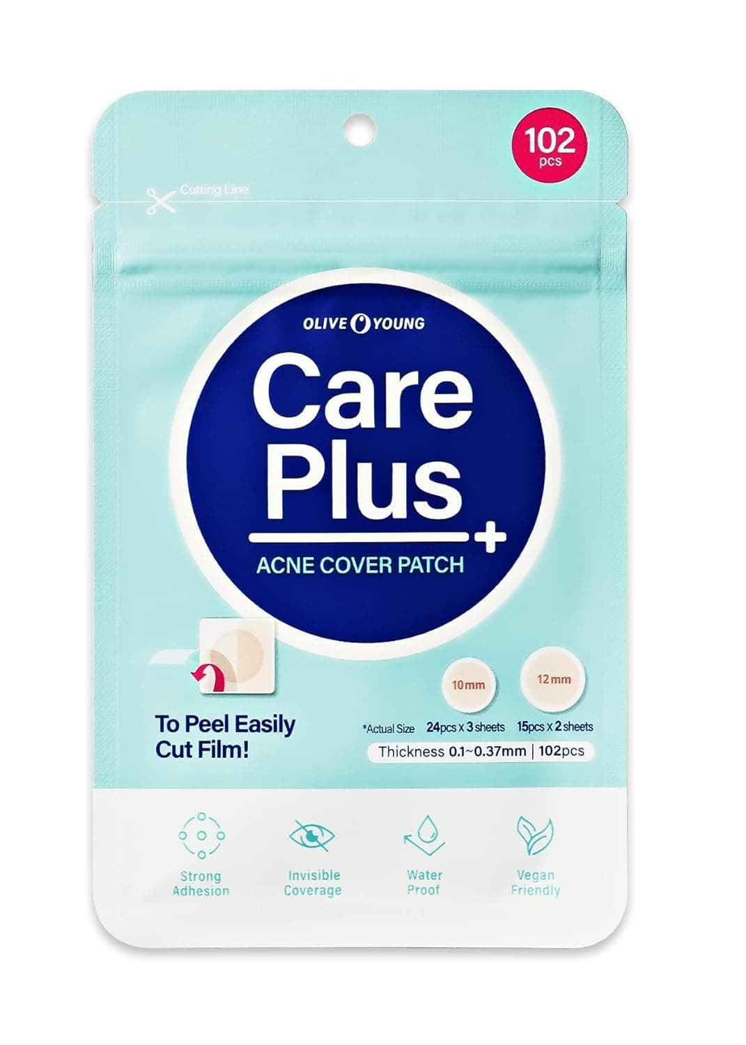 Care Plus Spot Patch | Hydrocolloid Acne Korean Spot Patch to Cover Zits, Pimples and Blemishes, for Troubled Skin and Face (Hydrocolloid, 102 Count (Pack of 1))
