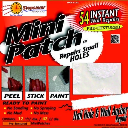 Stepsaver Products USA Made Mini Patch Textured Wall Repair Kit. Repair Nail and Wall Anchor Sized Holes (1) Pack Provides 54 Small Hole Repair Patches.
