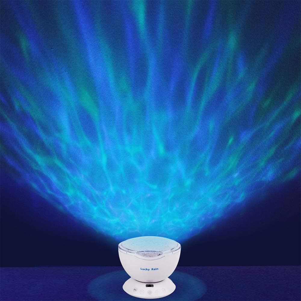 Lucky Rain Ocean Wave Night Light Projector with Music Player Romantic Color Changing LED Party Decorations Projection Lamps Mood Lighting for Living Room Bedroom (White)