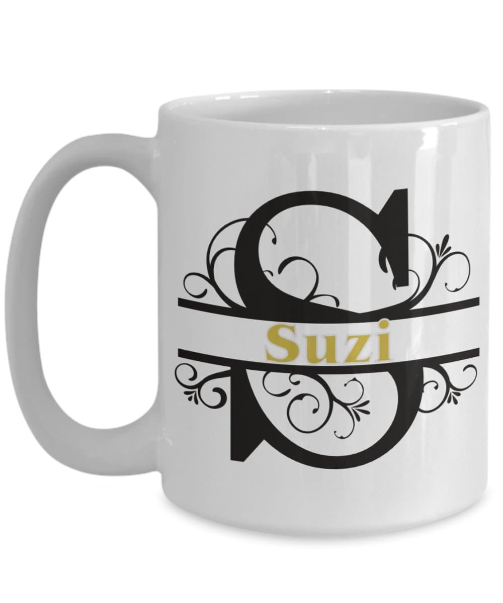 Suzi Coffee Mug First Name Monogram Personalized Ceramic Tea Cup Gift Girl Woman Named Custom Novelty