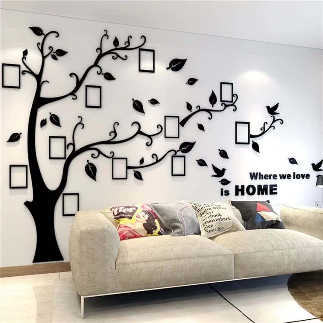 3D Tree Wall Stickers - DIY Photo Frame Tree Wall Decal Family Photo Frame Sticker Murals Wall Decor Living Room Bedroom TV Background Home Decorations (L:91 * 69in,Black Right)