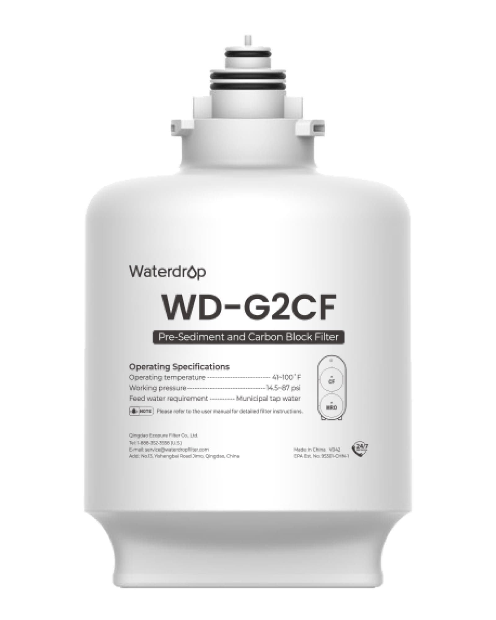 Waterdrop WD-G2CF Filter, Replacement for WD-G2-W, WD-G2-B, WD-G2P600-W Reverse Osmosis System,12-month Lifetime