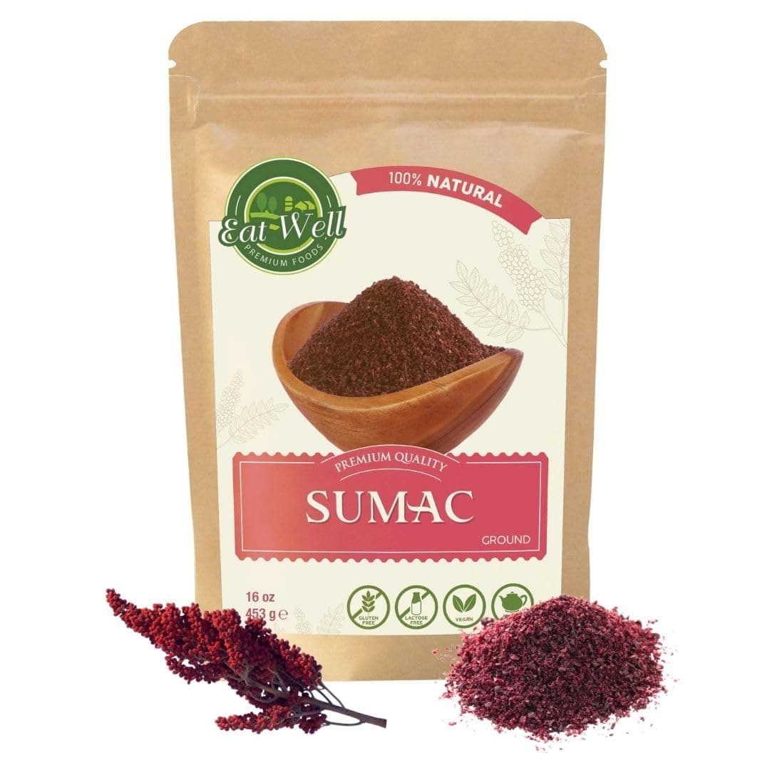 Eat Well Premium Foods Sumac Spice Powder 16 oz Bulk Extra Large Size Ground Sumac Berries in Resealable Pack, 100% Natural Traditional Middle Eastern Spices, Sumac Seasoning Pure Gourmet Ingredients for Cooking