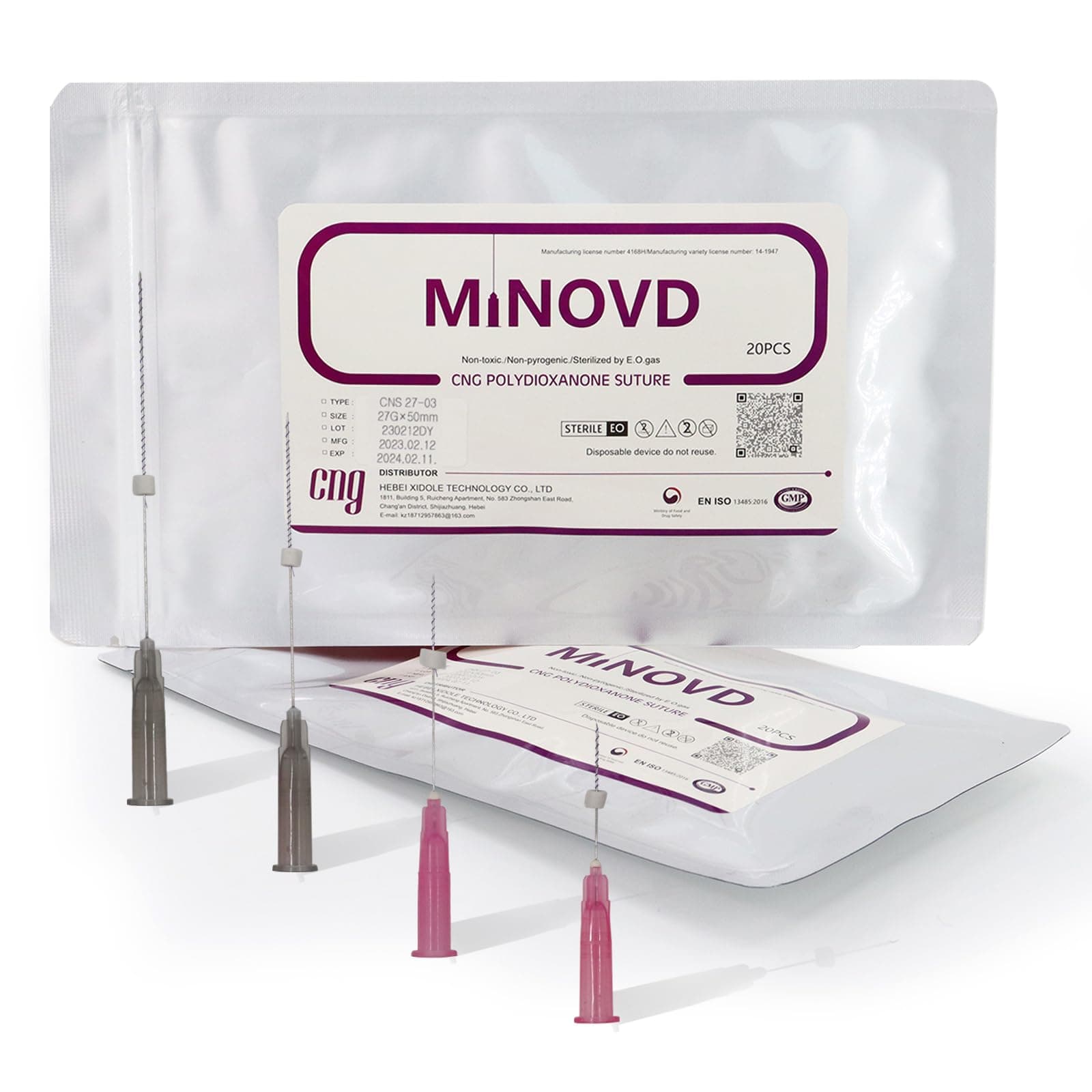 Minovd Pdo Threads for Face Lift, Pdo Threads Screw, 27G60mm, Korea Face/Whole Body, 20Pcs