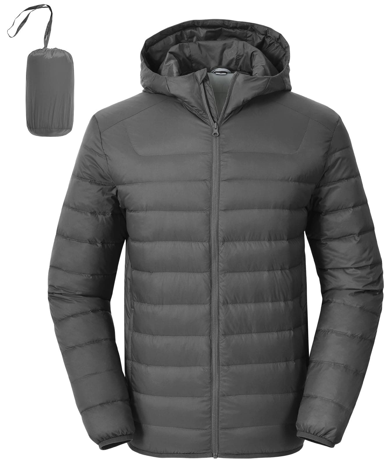 Rdruko Men's Down Puffer Jacket with Hood Packable Lightweight Puffy Hooded Winter Coat Light Thin Insulated Jacket