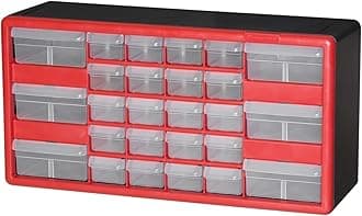Akro-Mils 10126REDBLK 26 Drawer Plastic Parts Storage Hardware and Craft Cabinet, 20" x 10-1/4" x 6-3/8", Red/Black